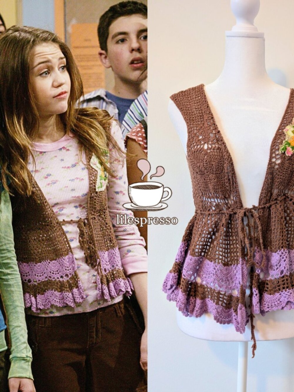 vintage free people embroidered crochet vest ASO miley stewart hannah montana M